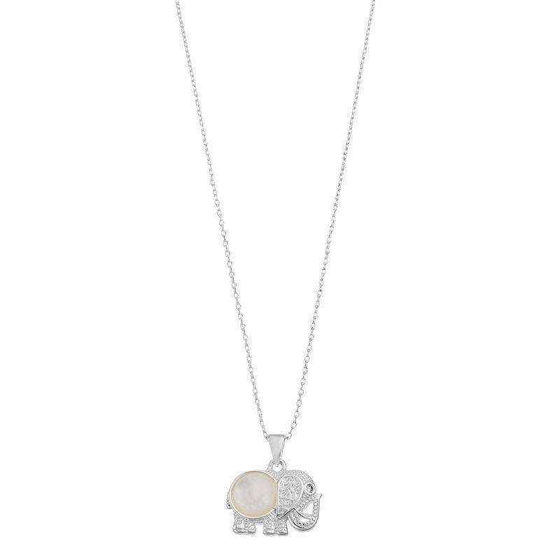 City Luxe Mother of Pearl & Clear Cubic Zirconia Silver Elephant Pendant Necklace, Womens, White Product Image