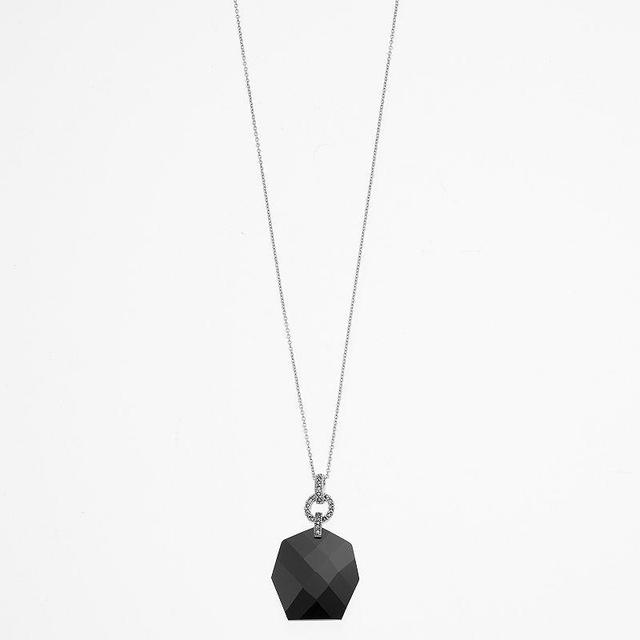 Lavish by TJM Sterling Silver Black Onyx & Marcasite Pendant Necklace, Womens Product Image