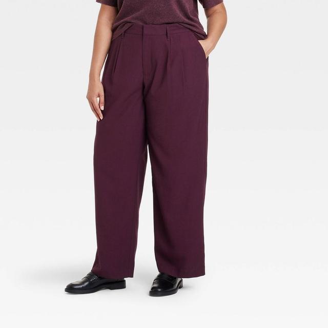 Womens High-Rise Pleat Front Straight Trousers - A New Day Burgundy 20 Product Image