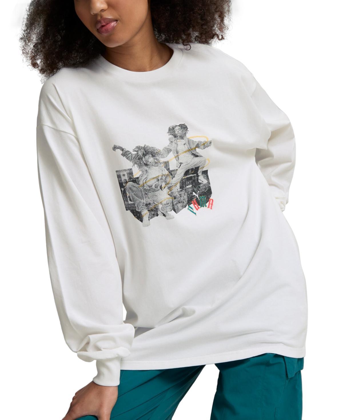 Puma Womens Classic Long Sleeve Graphic Print Cotton T-Shirt Product Image