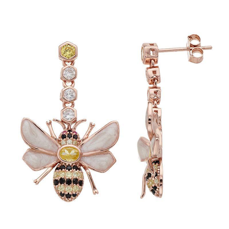 18k Rose Gold Over Silver Cubic Zirconia Bumblebee Drop Earrings, Womens, Pink Tone Product Image