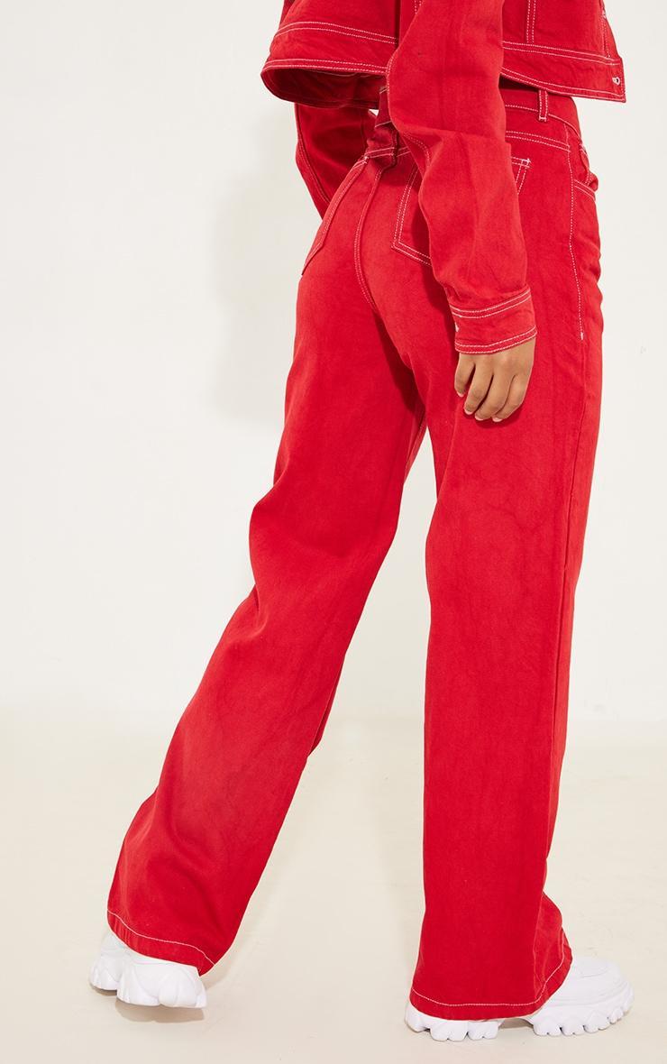 Red With Contrast Stitch Wide Leg Jean Product Image