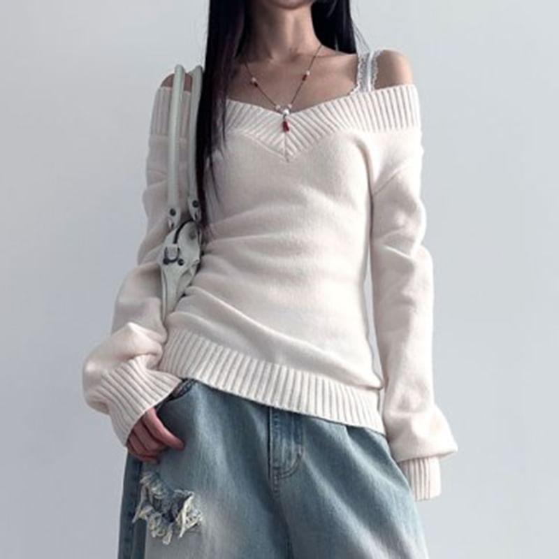 Off-Shoulder Plain Sweater Product Image