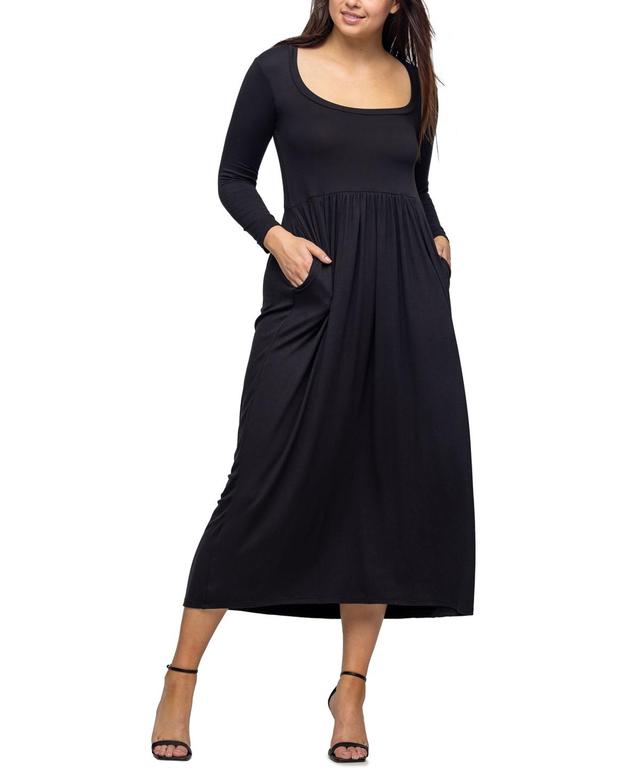 24seven Comfort Apparel Womens Long Sleeve Empire Waist Pocket Maxi Dress Product Image