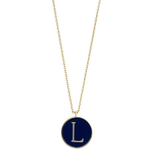 City Luxe Gold Tone Enamel Initial Disc Pendant Necklace, Womens Blue Product Image