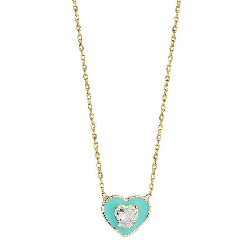 Sunkissed Sterling Cubic Zirconia Heart Pendant Necklace, Womens Gold Tone Pink Product Image