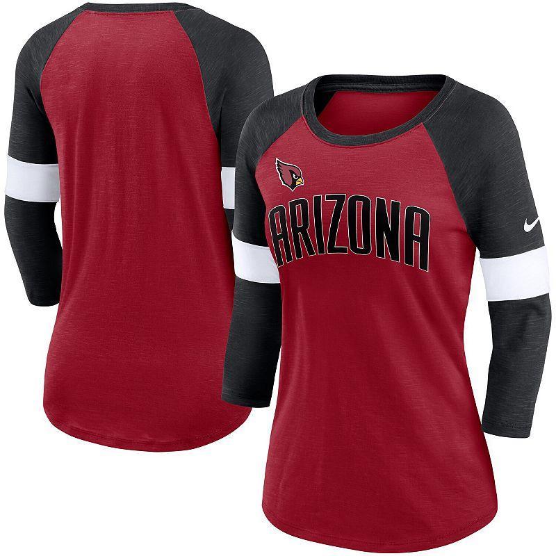 Women's Nike Arizona Cardinals Cardinal/Heather Black Football Pride Raglan 3/4-Sleeve T-Shirt Product Image