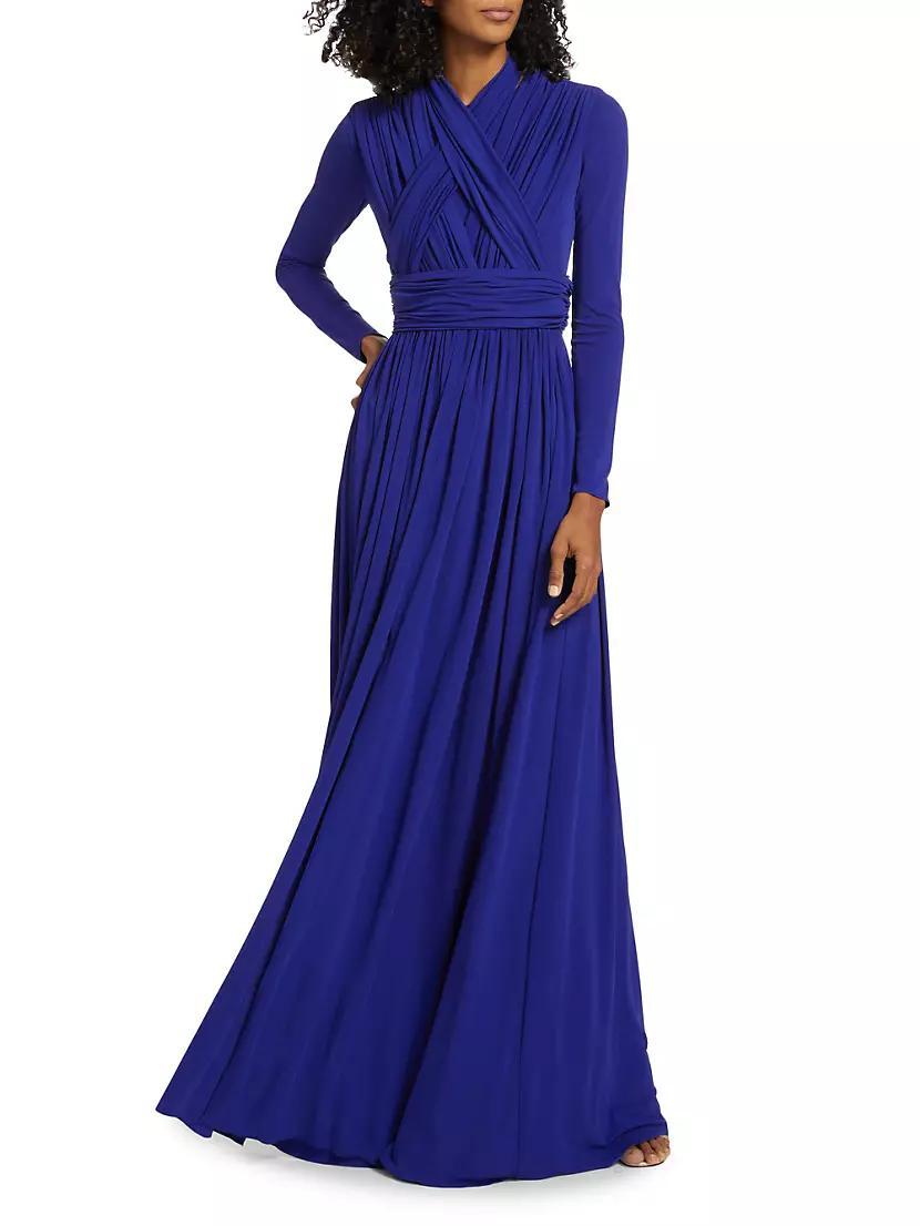 Jersey Draped Long-Sleeve Gown Product Image