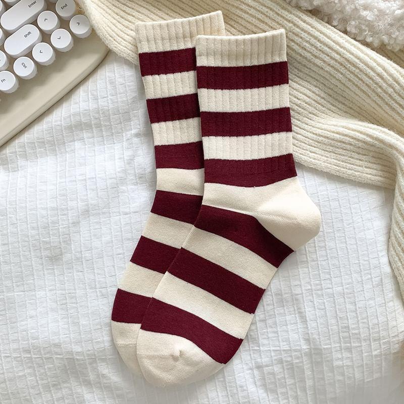 Striped Socks / Bow Embroidered Socks / Set Product Image