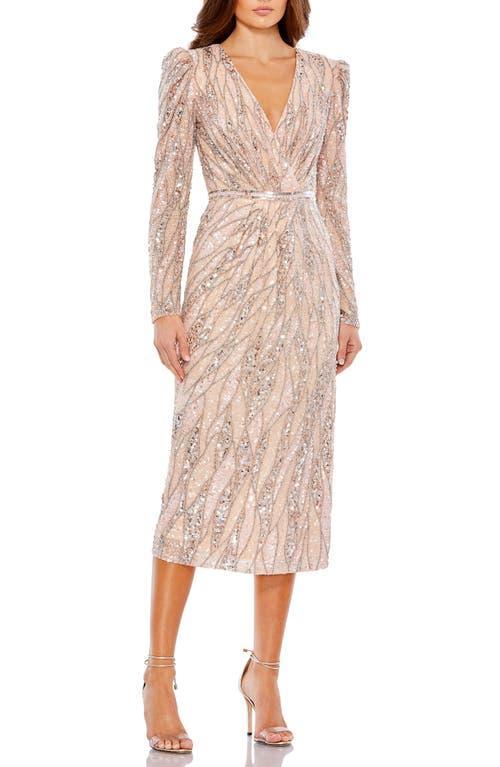 Mac Duggal Long Puffed Sleeve Surplice V-Neck Sequin Embellished Sheath Dress Product Image