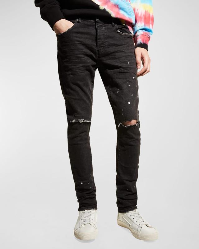 Mens P001 Black Overspray Skinny Jeans Product Image