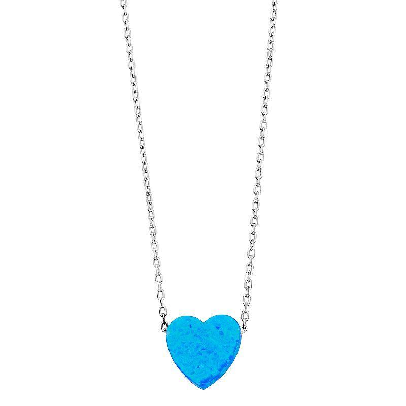 Gemminded Sterling Silver Lab-Created Blue Opal Heart Pendant Necklace, Womens Product Image