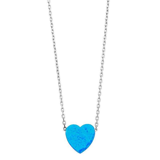 Gemminded Sterling Silver Lab-Created Blue Opal Heart Pendant Necklace, Womens Product Image