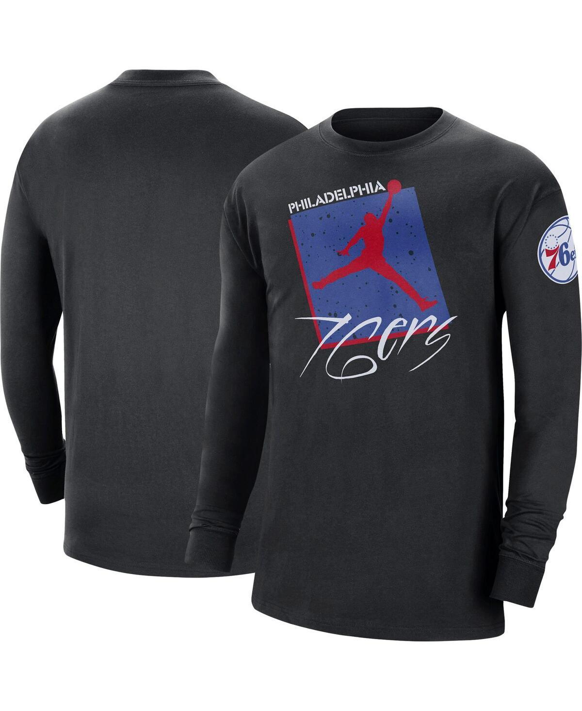 Mens Jordan Black Distressed Philadelphia 76ers Courtside Max 90 Vintage-Like wash Statement Edition Long Sleeve T-shirt Product Image