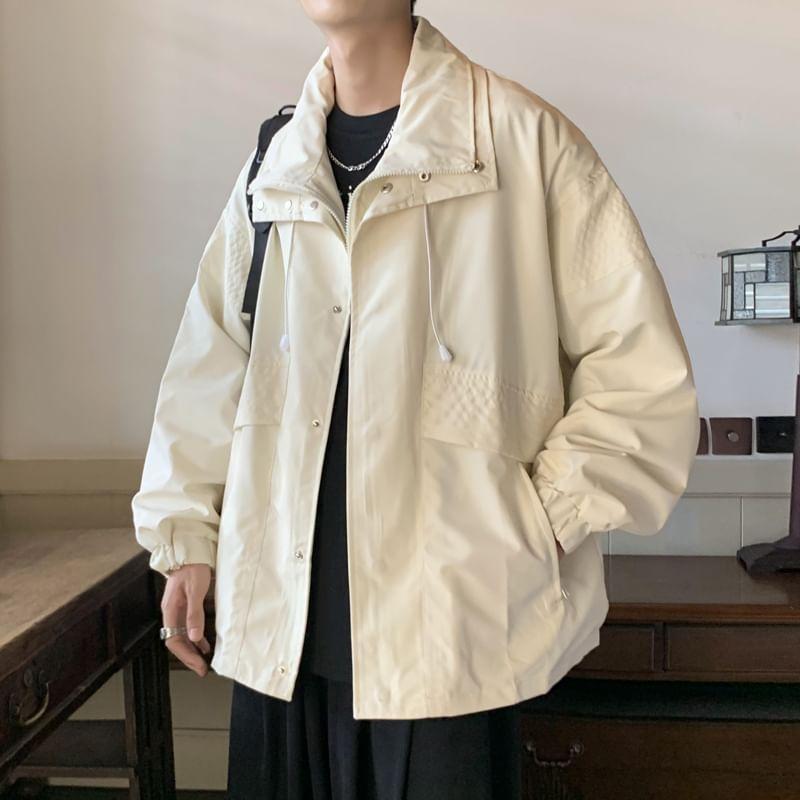 Mock Two-Piece Plain Hooded Zip Jacket Product Image