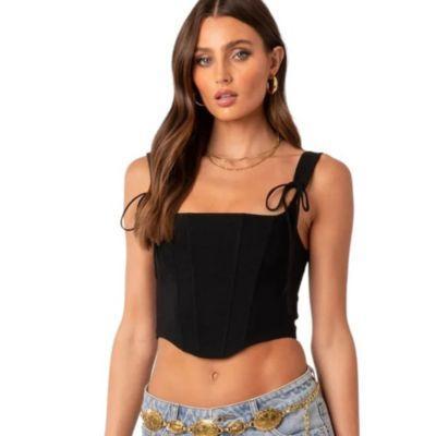 EDIKTED Genevive Tie Strap Corset Crop Top Product Image