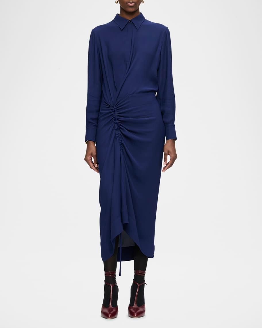 Bianca Ruched Matte Crepe Midi Shirtdress Product Image