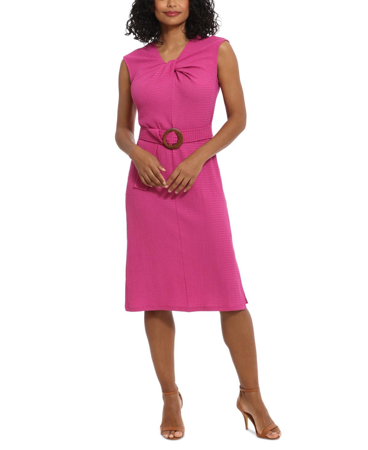 London Times Womens Twist-Neck Belted Midi Dress Product Image