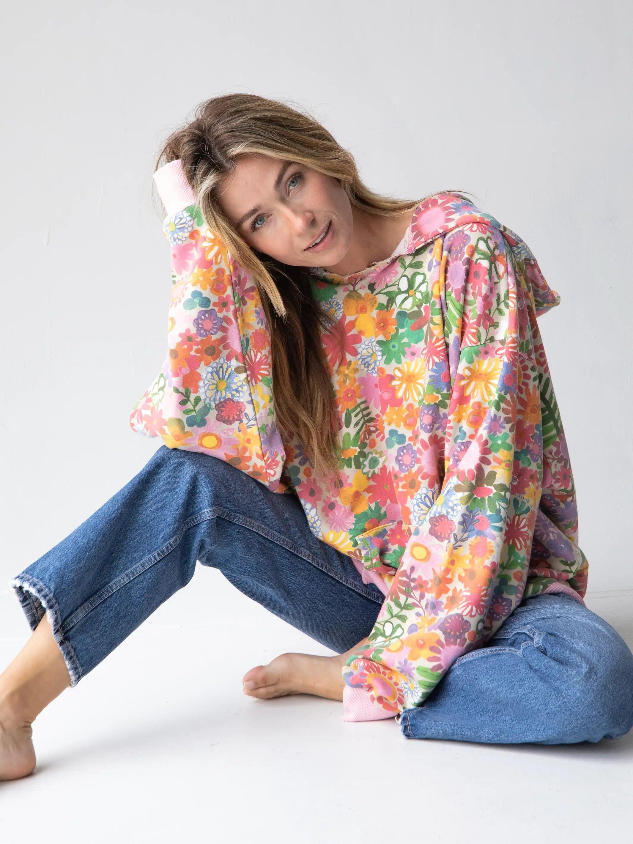 Oversized Printed Sweatshirt - Rainbow Floral product image