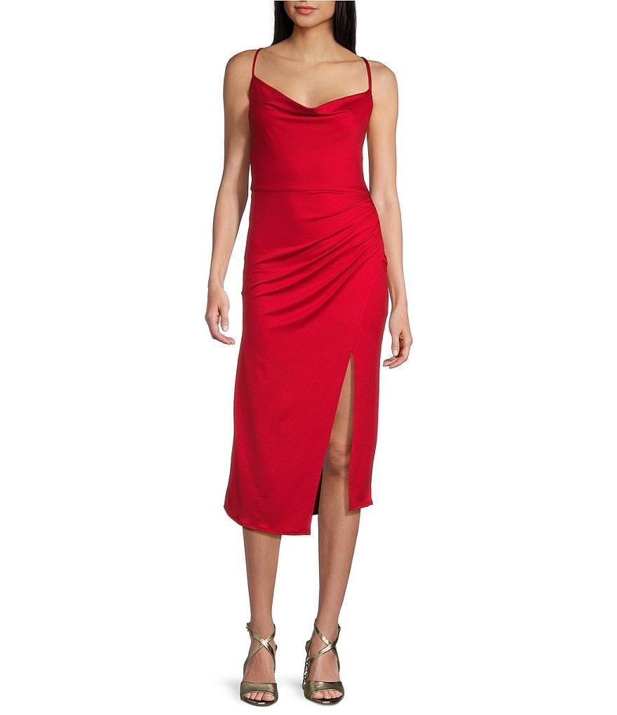 B. Darlin Sleeveless Spaghetti Strap Front Slit Back Opening Detail Dress Product Image