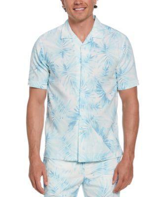 Cubavera Mens Textured Short Sleeve Button-Front Tropical Palm Print Camp Shirt Product Image