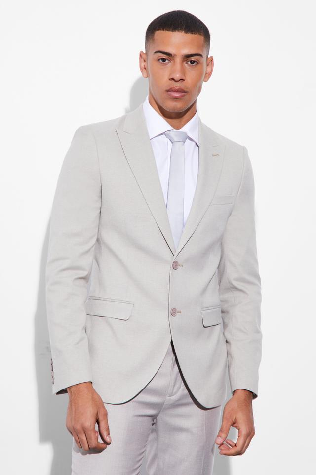 Skinny Single Breasted Linen Suit Jacket | boohooMAN USA Product Image