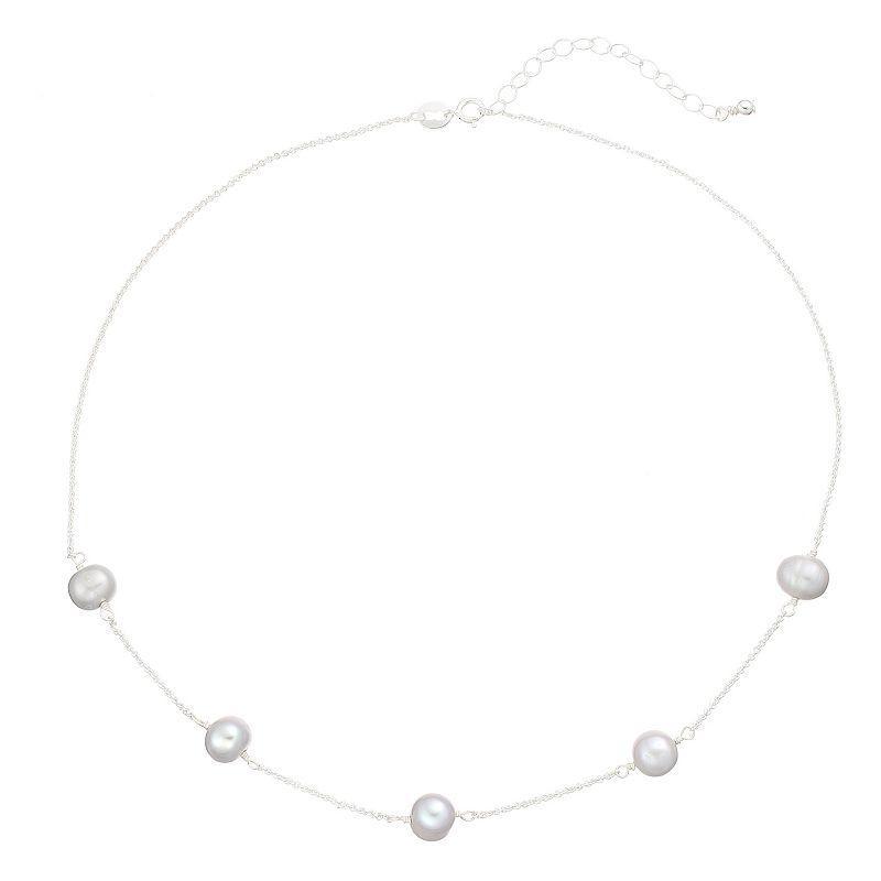 Aleure Precioso 18k Gold Over Silver Freshwater Cultured Pearl Station Necklace, Womens Med Grey Product Image