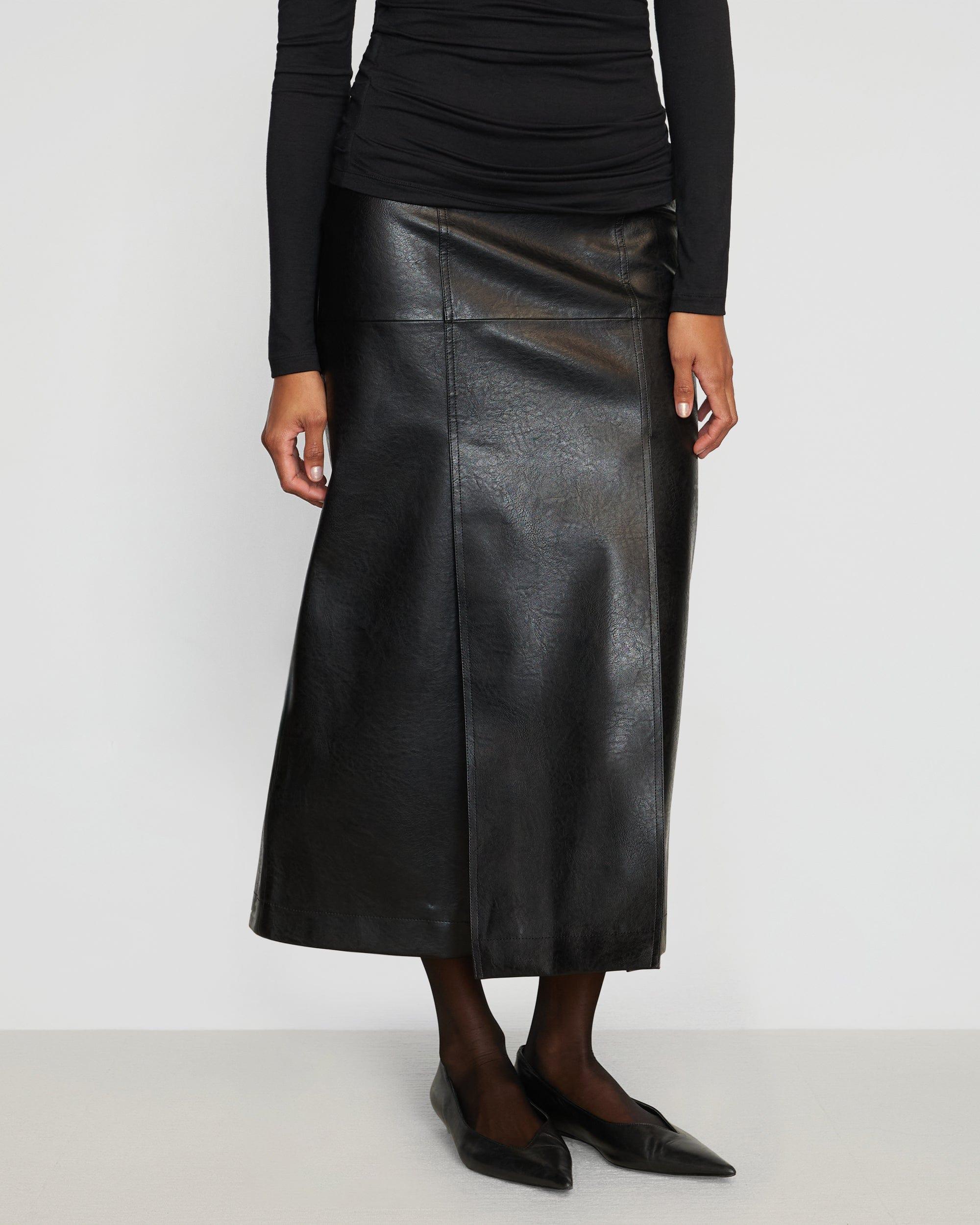 Rama Front-Vent Vegan Leather Skirt Product Image