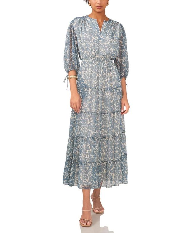 1.state Womens Printed Pintuck 3/4-Sleeve Tiered Maxi Dress Product Image