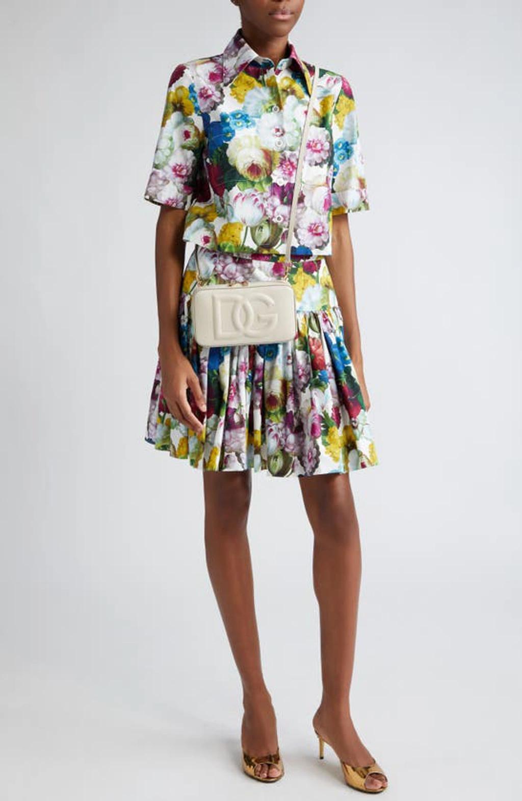 DOLCE & GABBANA Mini Multicolor Skirt With All-over Floreal Print In Cotton Woman Product Image