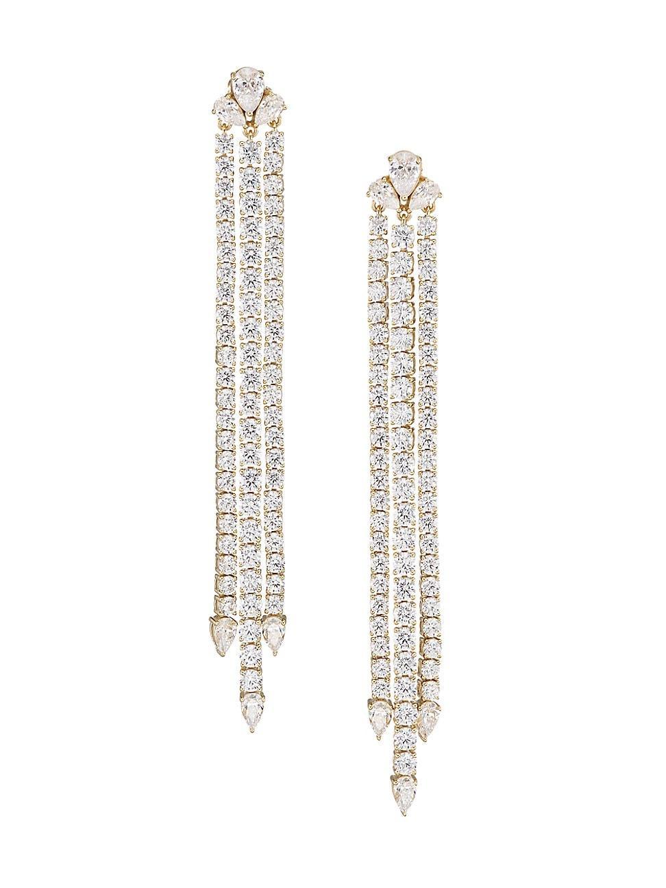 Womens Daytime 18K-Gold-Plated & Cubic Zirconia Triple-Strand Drop Earrings Product Image