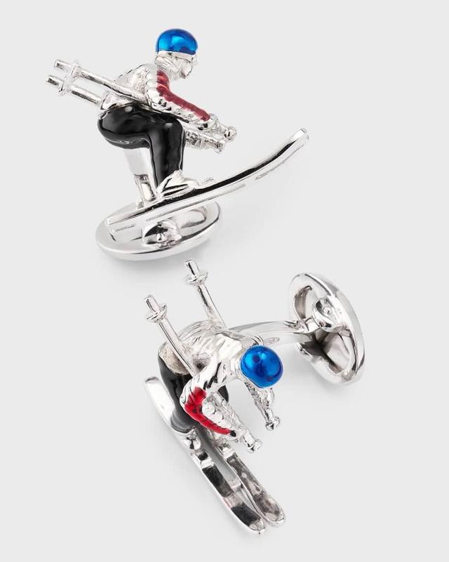 Men's Sterling Silver Enamel Moving Skier Cufflinks Product Image