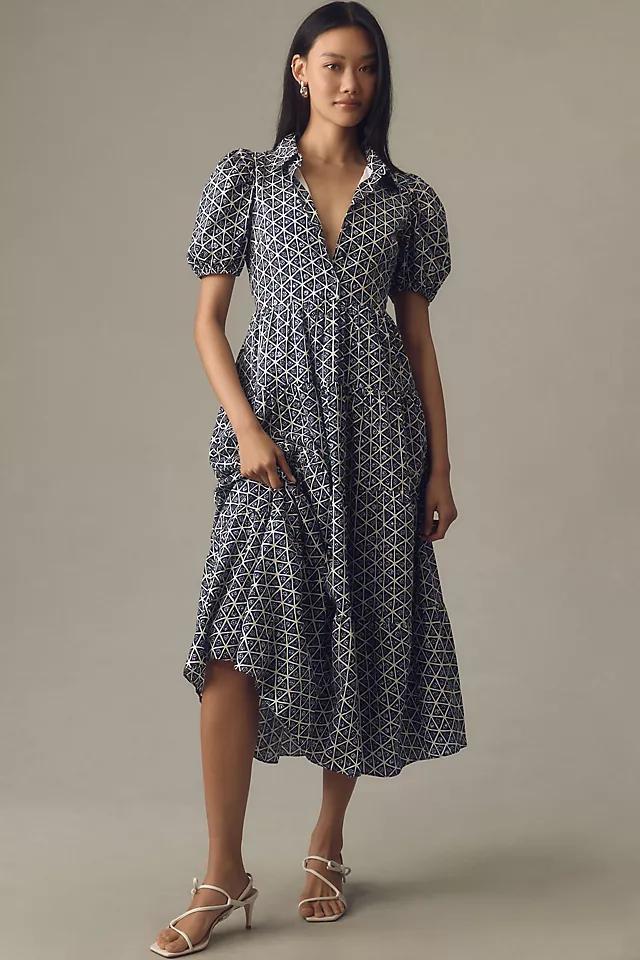 English Factory Puff-Sleeve Tiered Midi Shirt Dress Product Image