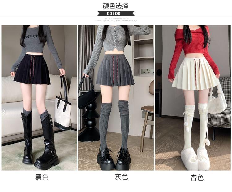 High Waist Plain Pleated Mini A-Line Skirt Product Image