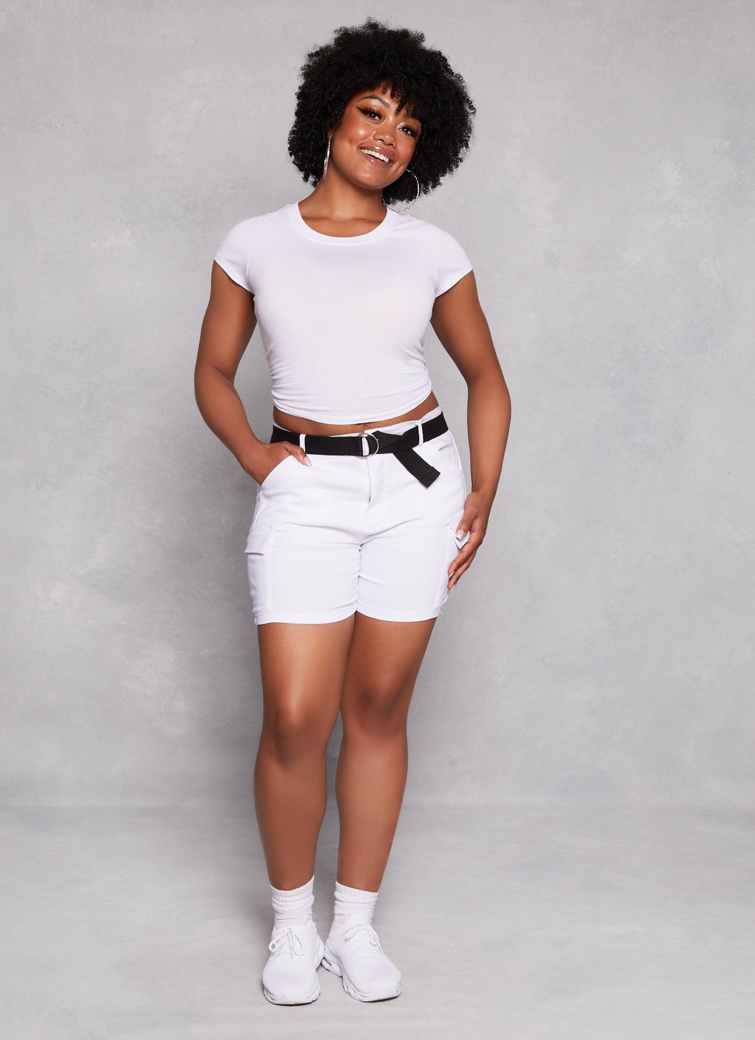 Womens Plus Size Stretch Belted Cargo Pocket Shorts Product Image