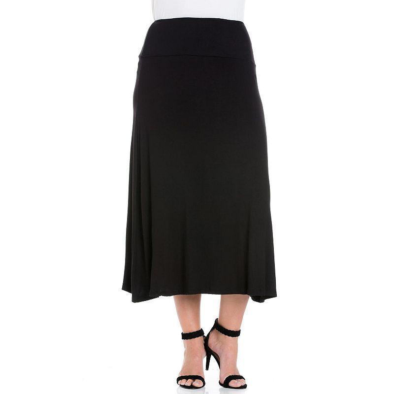 Plus Size 24Seven Comfort Apparel Comfortable Fit Elastic Waist Maxi Skirt, Womens Product Image