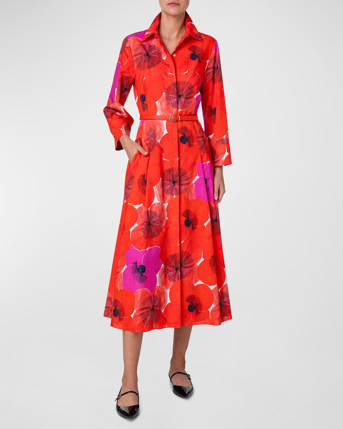 Poppies Print Belted Midi Dress Product Image