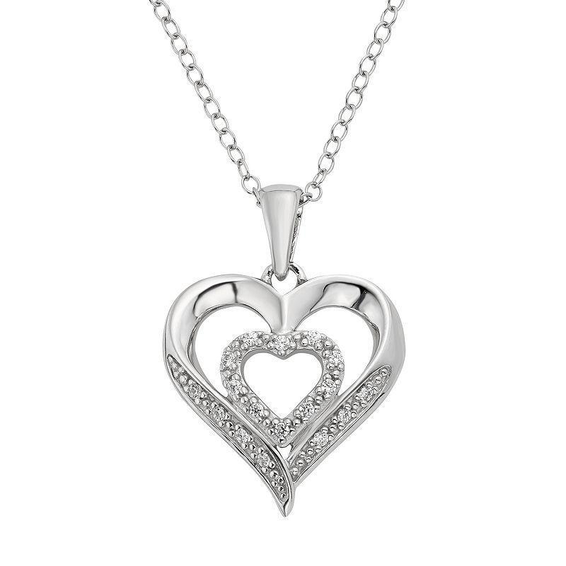 1/10 Carat T.W. Diamond Sterling Silver Double Heart Pendant Necklace, Womens White Product Image