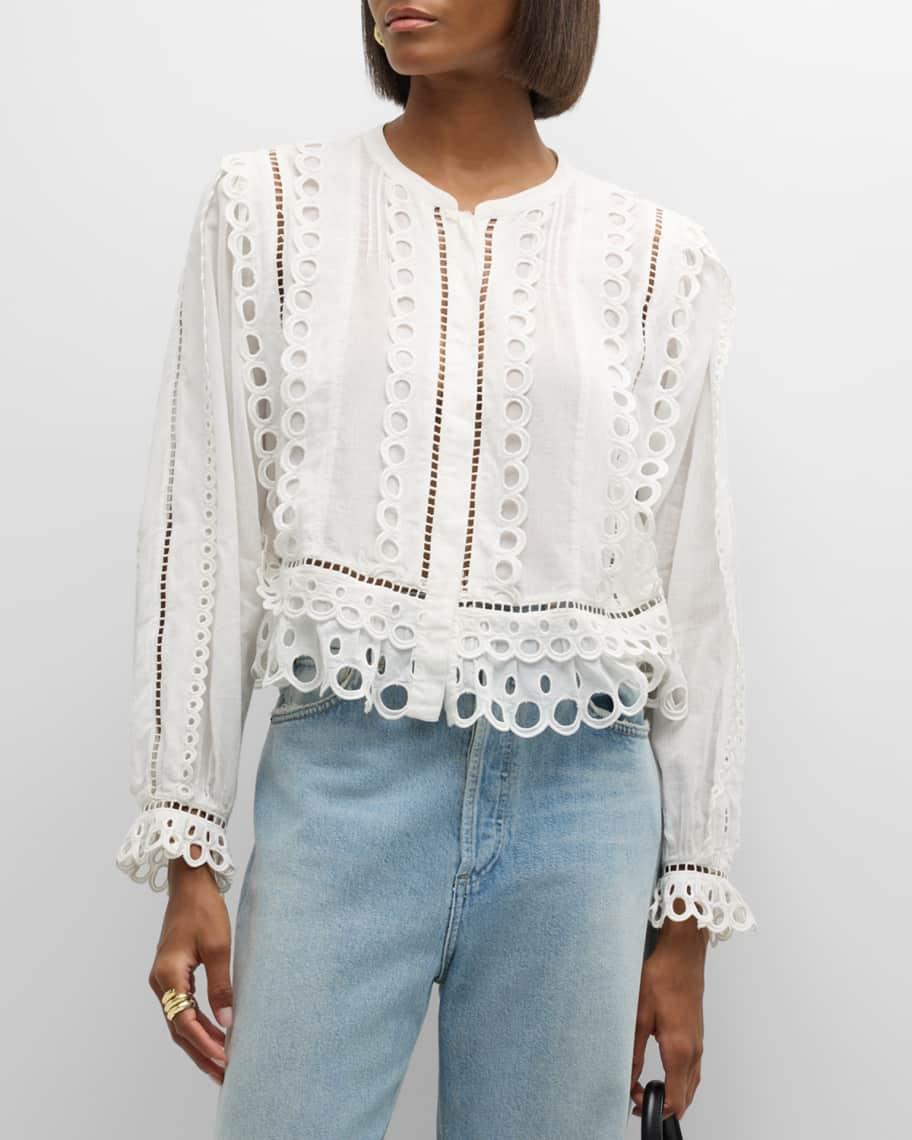 Kava Embroidered Cotton Lace Button-Front Blouse Product Image