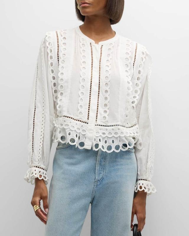 Kava Embroidered Cotton Lace Button-Front Blouse Product Image