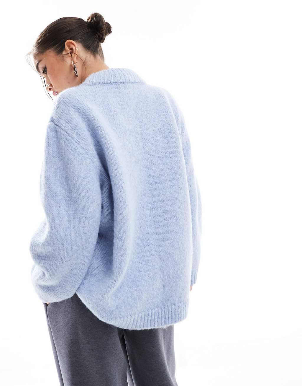 ASOS DESIGN oversized crew neck sweater in blue Product Image