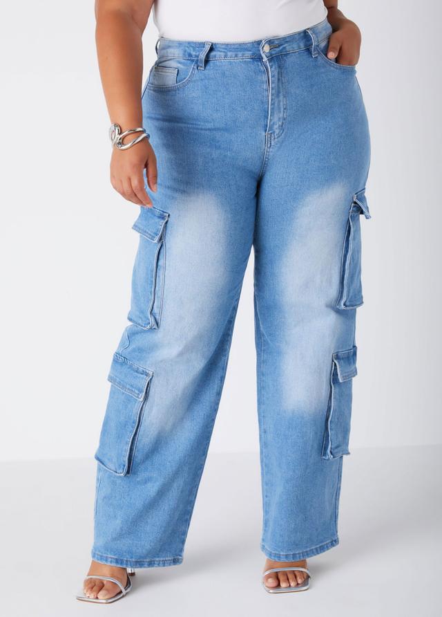 Plus Size Wide Leg Cargo Jeans Ashley Stewart Product Image