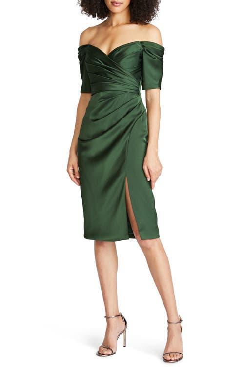 Theia Holland Pleated Off the Shoulder Satin Cocktail Dress Product Image