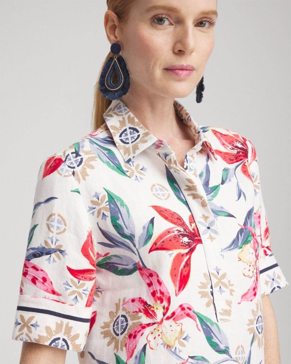 Linen Floral Popover Shirt Dress Product Image