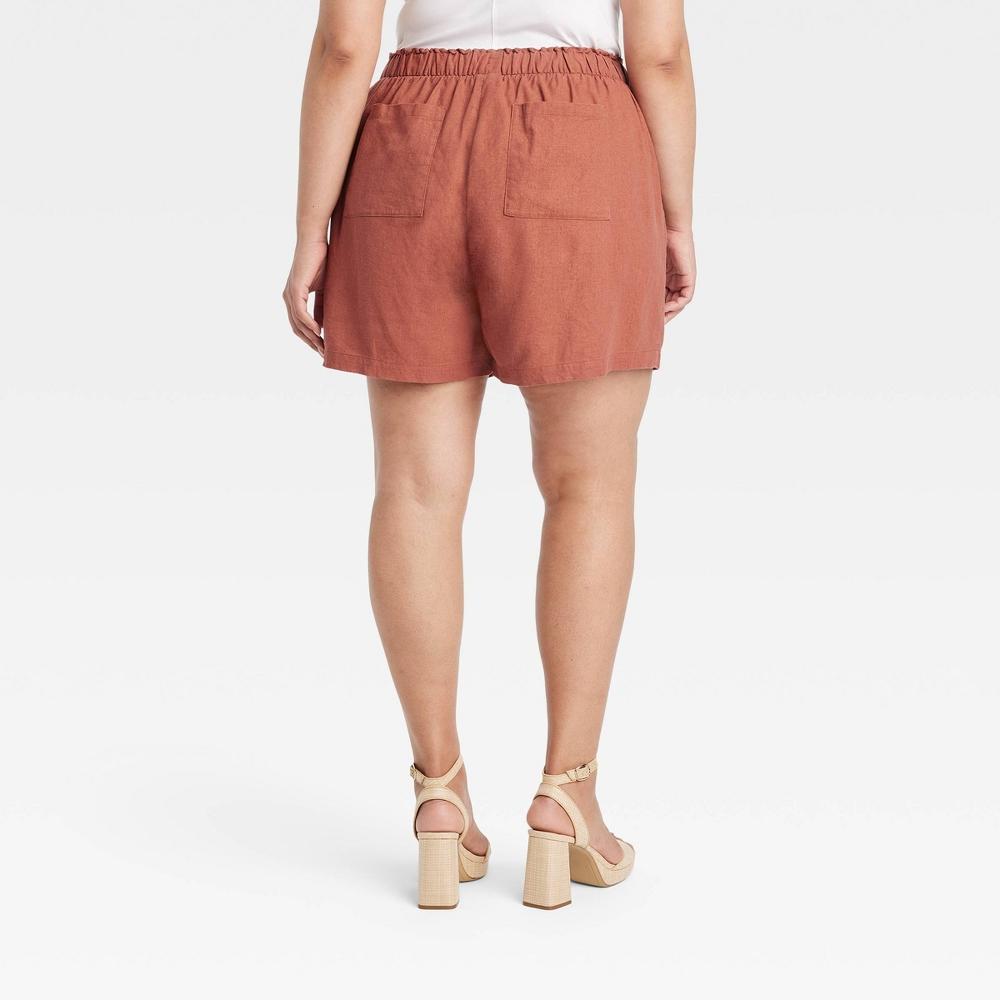 Womens High-Rise Linen Pull-On Shorts - Ava & Viv Brown 4X Product Image