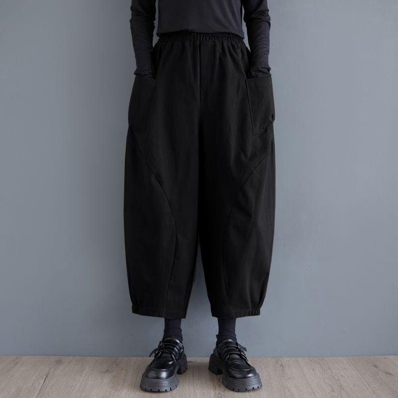 High Rise Plain Crop Harem Pants Product Image