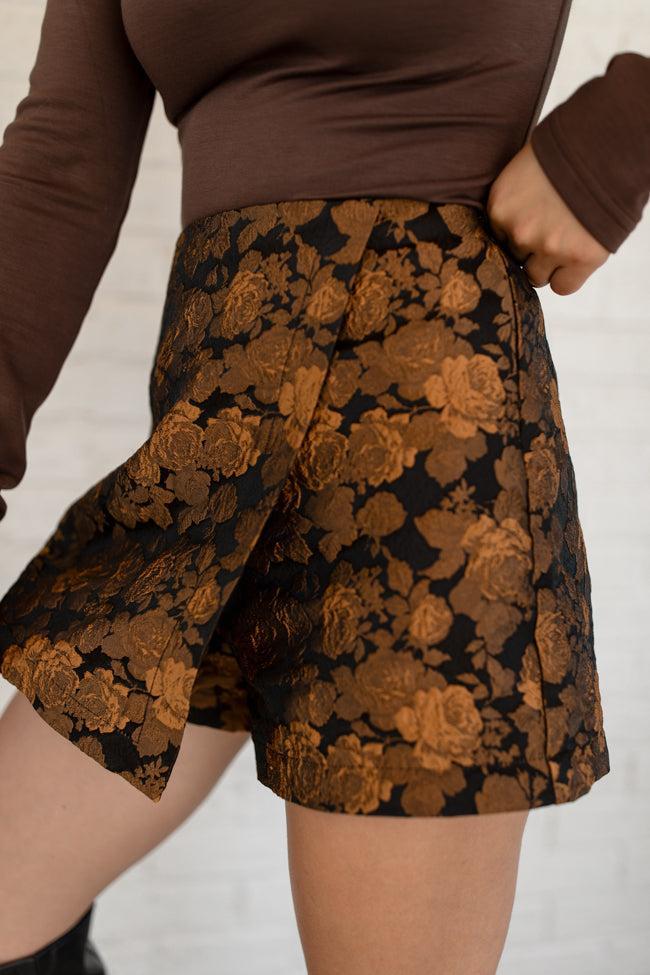 My Golden Hour Black and Bronze Floral Brocade Skort FINAL SALE Product Image