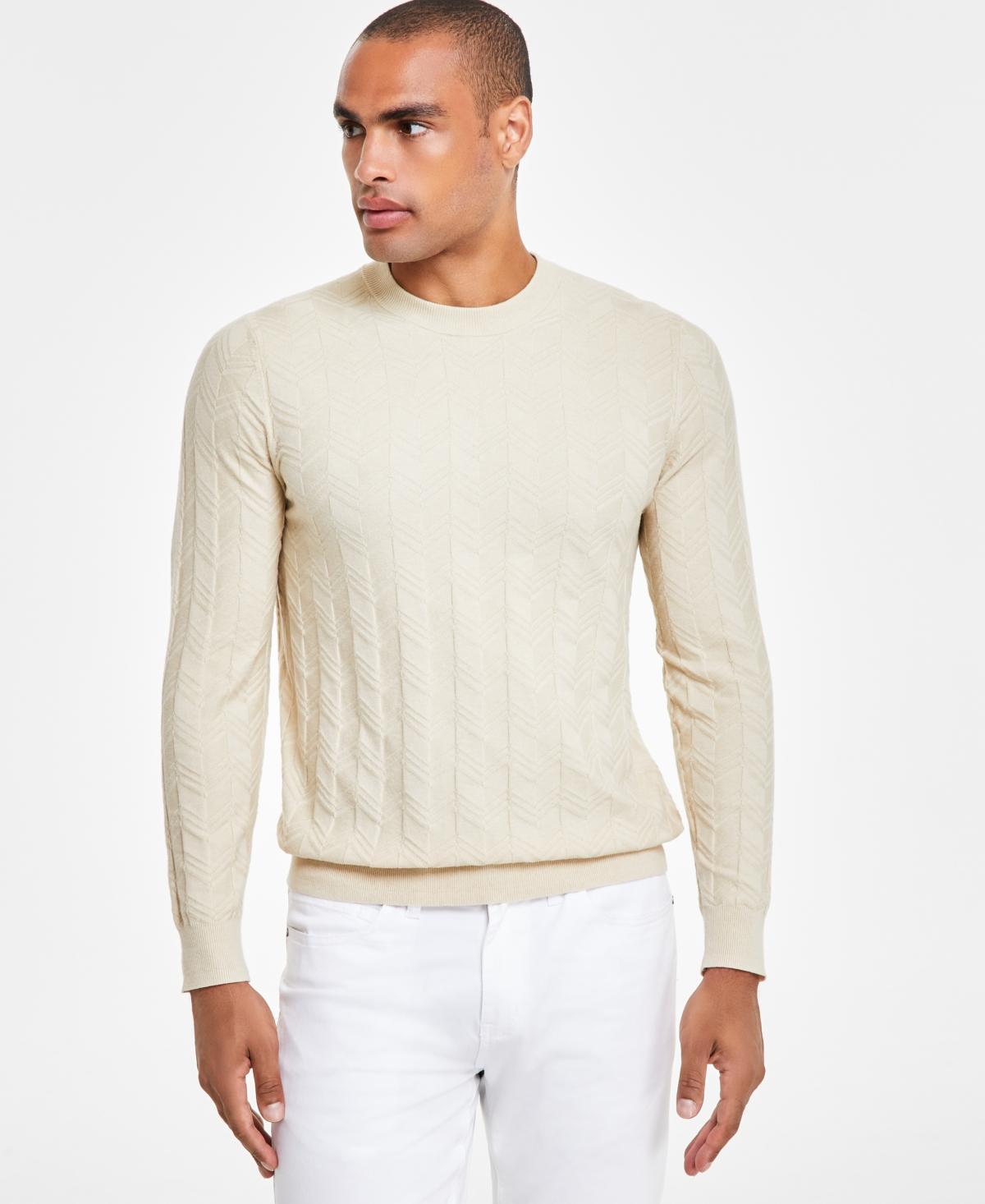 Alfani Mens Textured Chevron Long-Sleeve Crewneck Sweater, Created for Macys Product Image