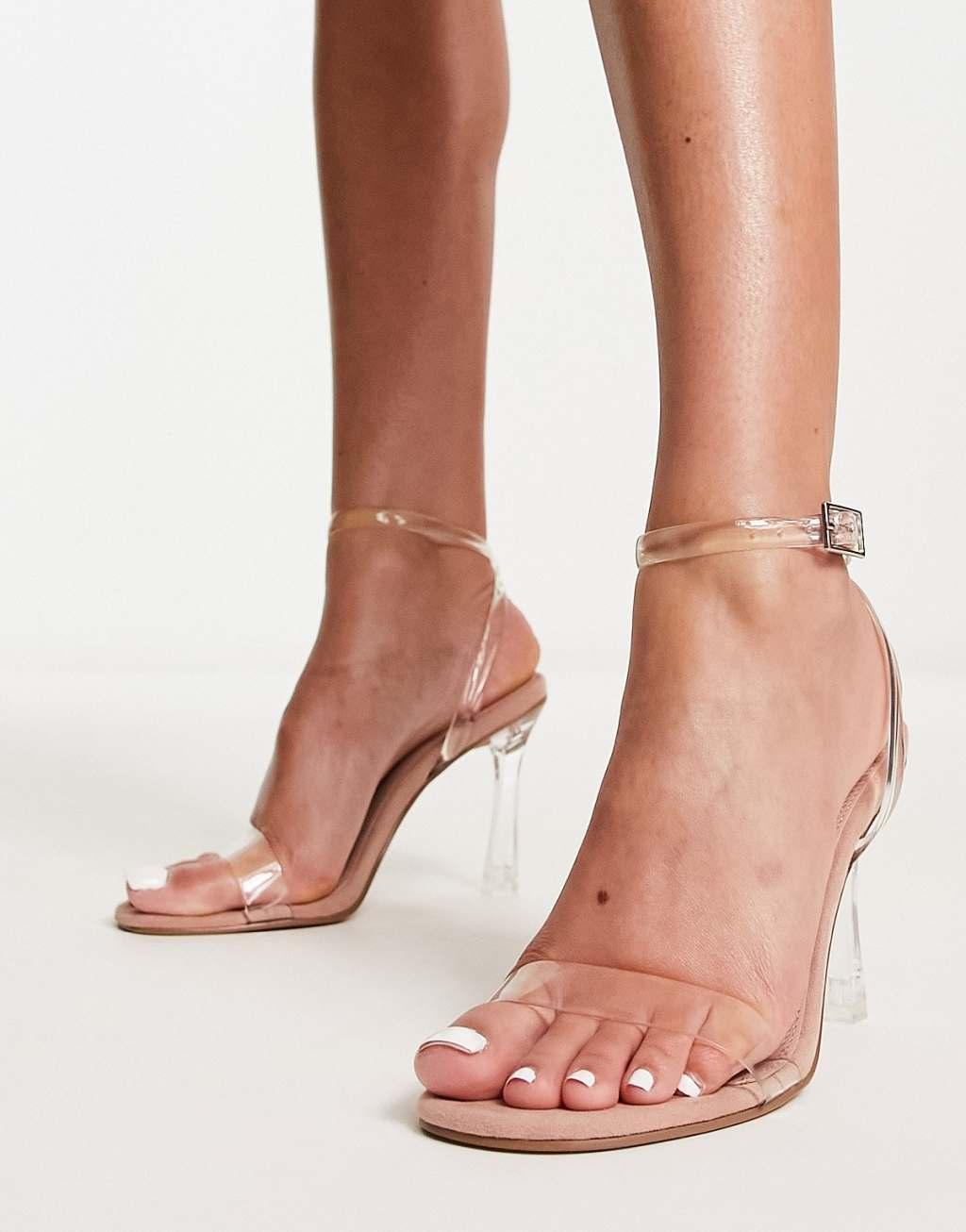 ASOS DESIGN Notion barely there heeled sandals in clear Product Image