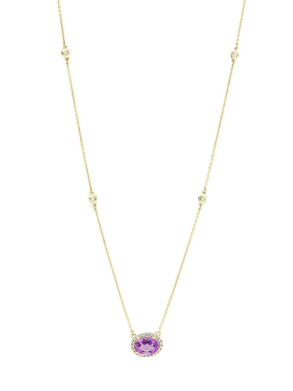 Womens 14K Yellow Gold, Amethyst & 0.27 TCW Diamond Halo Pendant Necklace Product Image